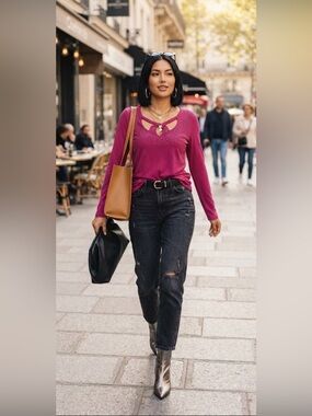 Oliver by Escio Magenta sweater with cut outs NWT size Medium